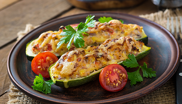 cheesy barbecue zucchini boats